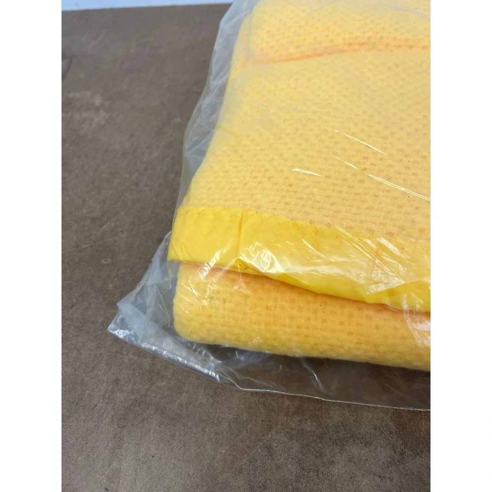 Vintage Touraine Yellow Thermal Blanket 100% Polyester Nylon Bound Imperfect NOS